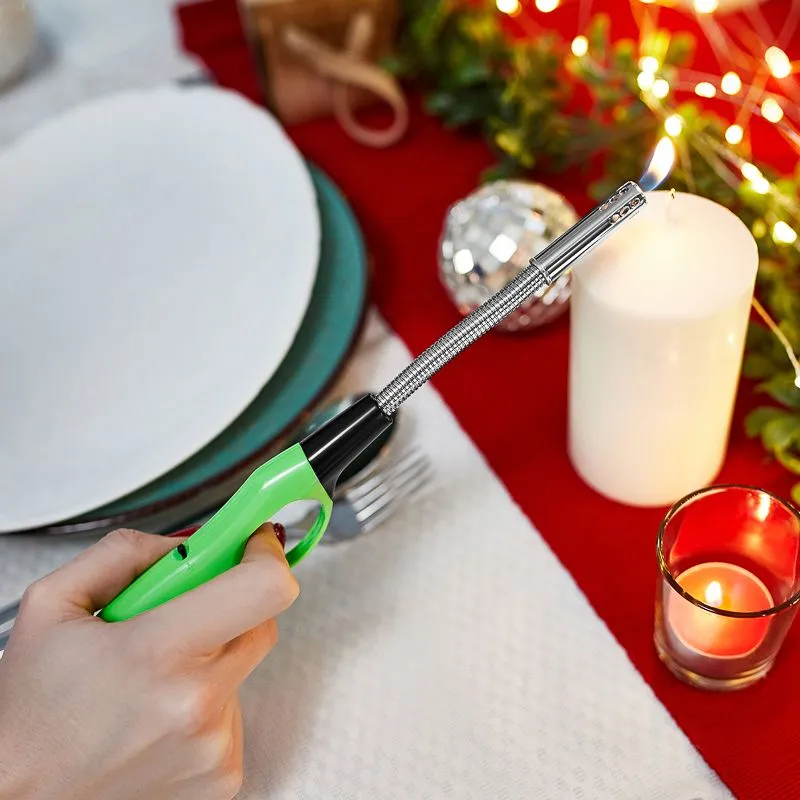 Бытовая газовая пьезозажигалка с классическим пламенем многоразовая (1 шт.) зеленая СК-302W с гибким стержнем СОКОЛ - Фото 2