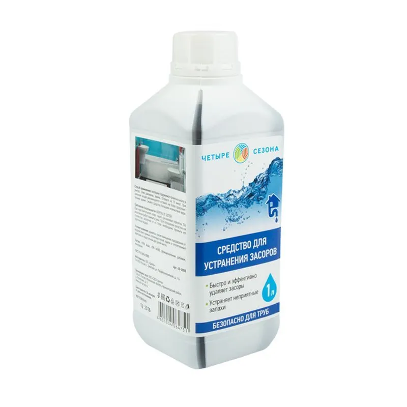 Средство для устранения засоров, 1 литр  ЧЕТЫРЕ СЕЗОНА 63-0008