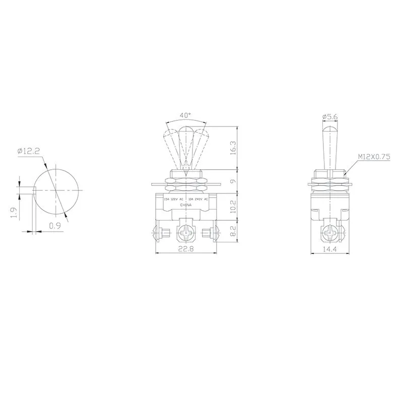 Тумблер 250V 10А (3c) ON-OFF-ON однополюсный Mini (ASW-23) REXANT - Фото 2