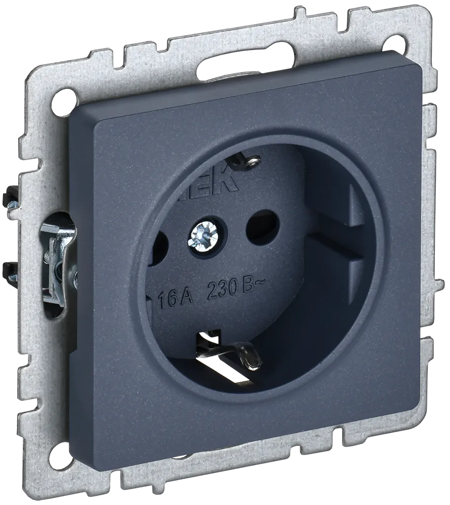 BRITE Розетка 1-местная с заземлением с защитными шторками 16А РС14-1-0-БрМ маренго IEK