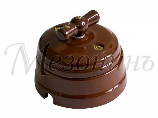 Выключатель ретро фарфоровый поворотный на четыре полож (2-х клавишный, в комплекте с подъемной