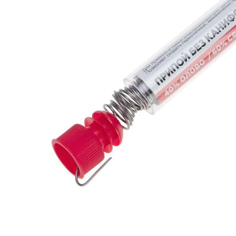 Припой без канифоли ПОС-40, 10г, Ø1мм, (олово 40%, свинец 60%), колба REXANT - Фото 4