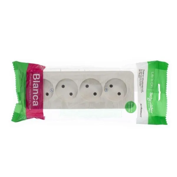 Розетка 4-м ОП Blanca 16А IP20 250В без заземл. без защ. шторок с изолир. пластиной беж. SE BLNRA000417 - Фото 2