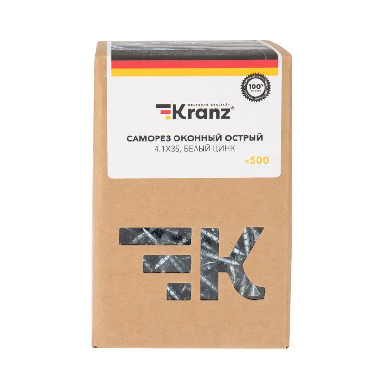 Саморез оконный KRANZ острый, 4.1х35, белый цинк, короб (500 шт./уп.) - Фото 2