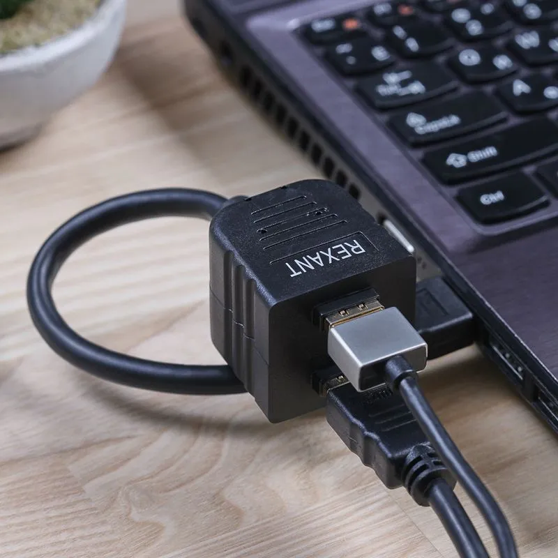 Переходник штекер HDMI - 2 гнезда HDMI с проводом, черный REXANT - Фото 5