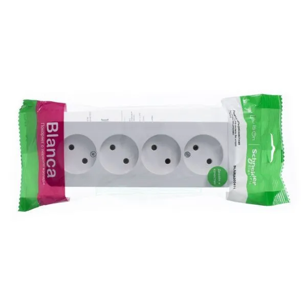 Розетка 4-м ОП Blanca 16А IP20 250В без заземл. без защ. шторок с изолир. пластиной бел. SE BLNRA000411 - Фото 3