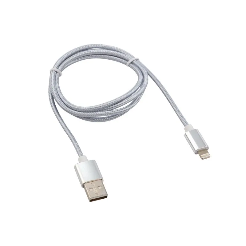Кабель USB-A – Lightning для Apple, 2,4А, 1м, в серебристой нейлоновой оплетке REXANT - Фото 2
