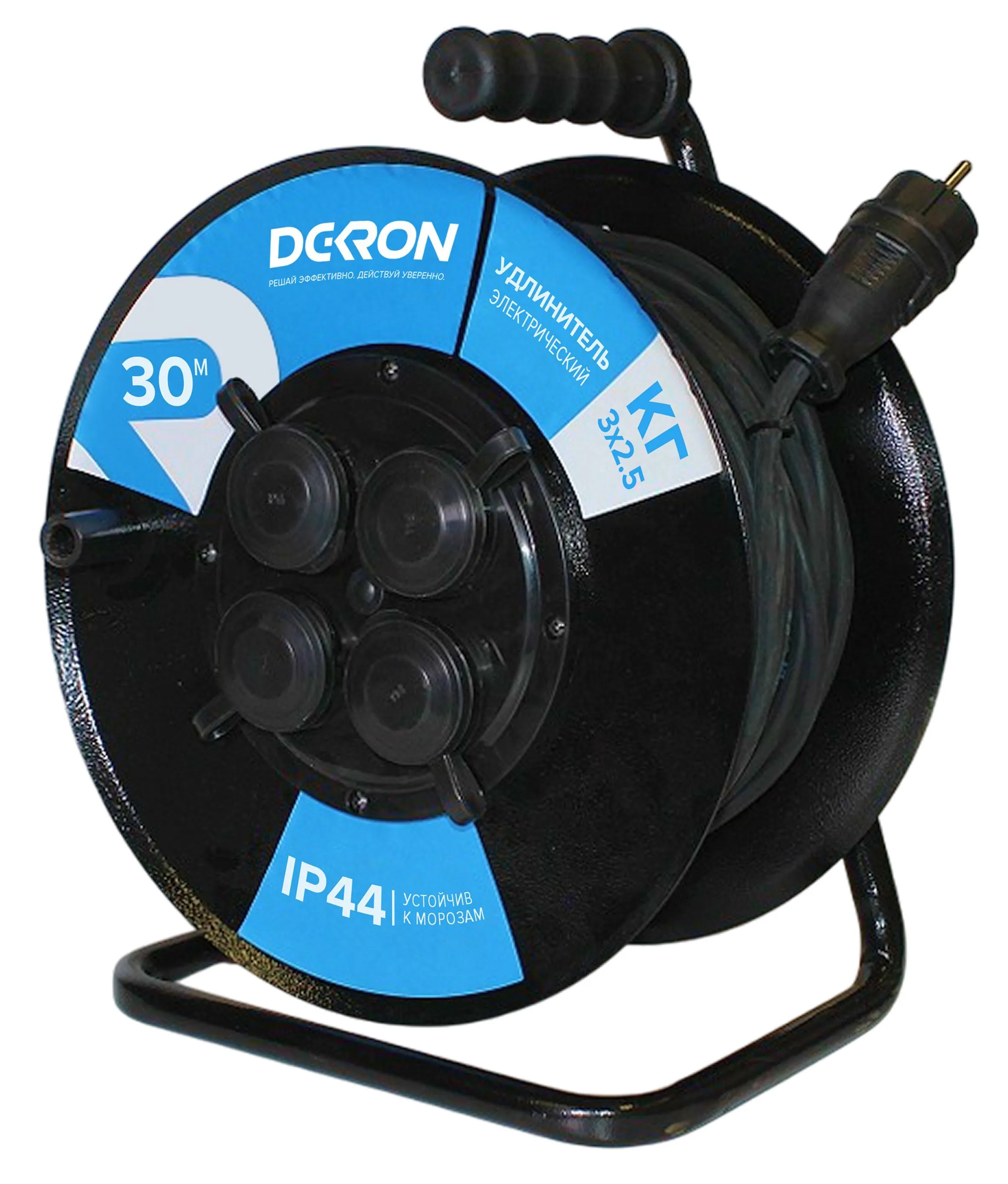 Удлинитель УКМ-44 силовой на катушке 4 гн. КГ 3х2,5 30м IP44 (катушка металл) 16А 3500Вт - Фото 7