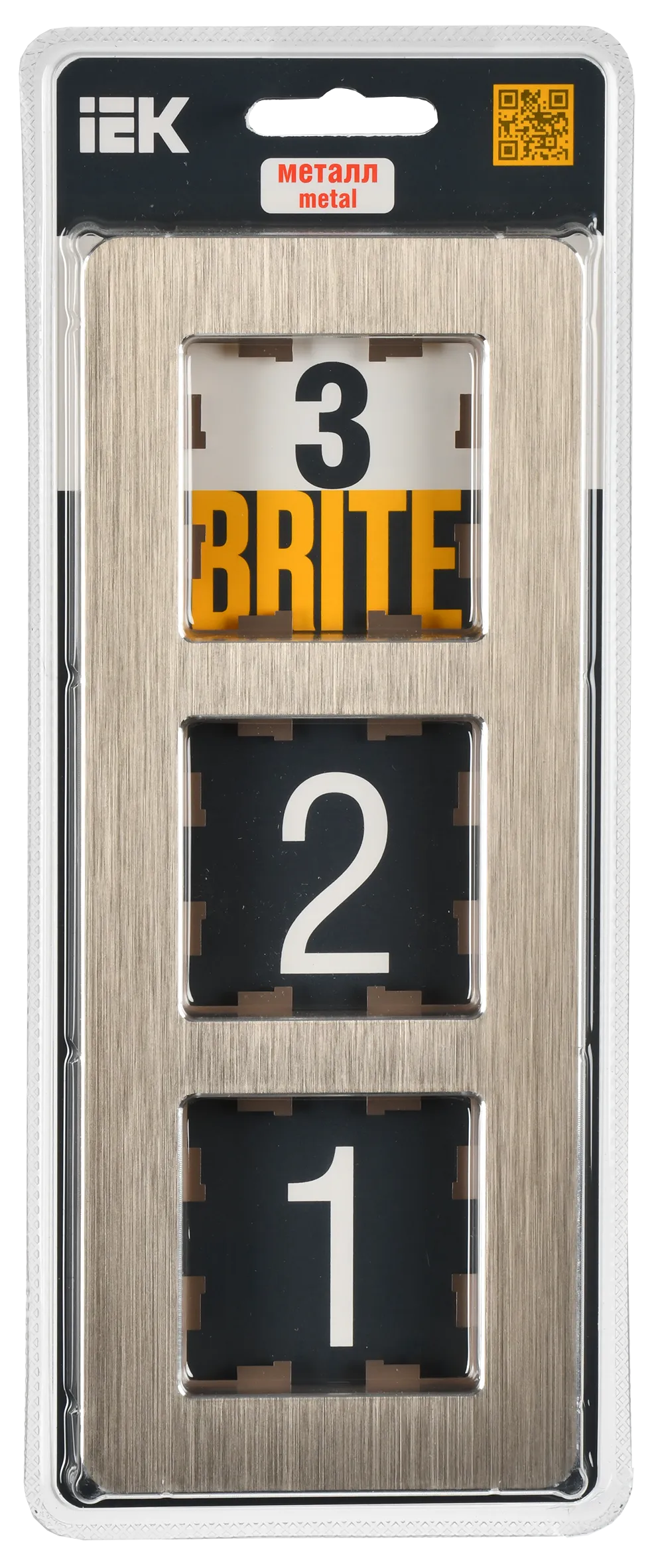 BRITE Рамка 3-местная РУ-3-1-Бр металл шампань RE AL IEK - Фото 2