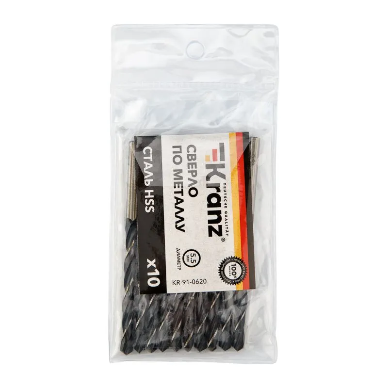 Сверло по металлу 5,5х93х57мм (HSS), DIN 338, 10 шт. в упаковке KRANZ - Фото 4