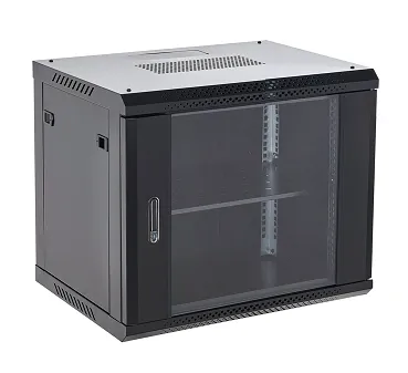 Настенный шкаф 19" 9U 600×450×501 (ШxГxВ), дверь стекло, металлическая задняя стенка, боковые съемные стенки, RAL 9005 REXANT