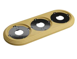 Рамка трехместная пластиковая, 234x92x14 мм, цвет - песочное золото, серия УСАДЬБА, ТМ МЕЗОНИНЪ GE30703-32