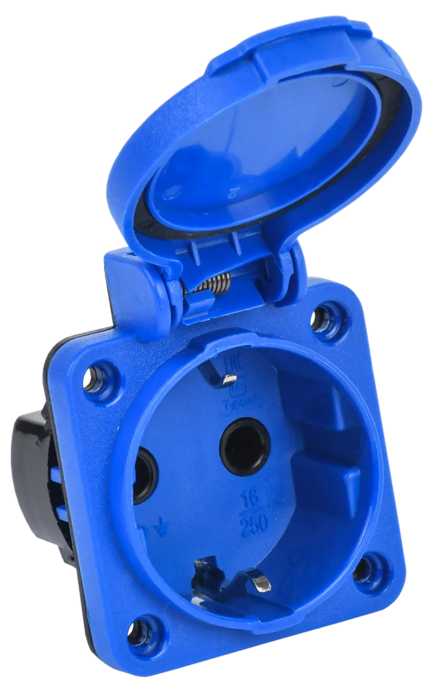 MAGNUM Розетка панельная SCHUKO РП12-3 с крышкой IP54 синий IEK