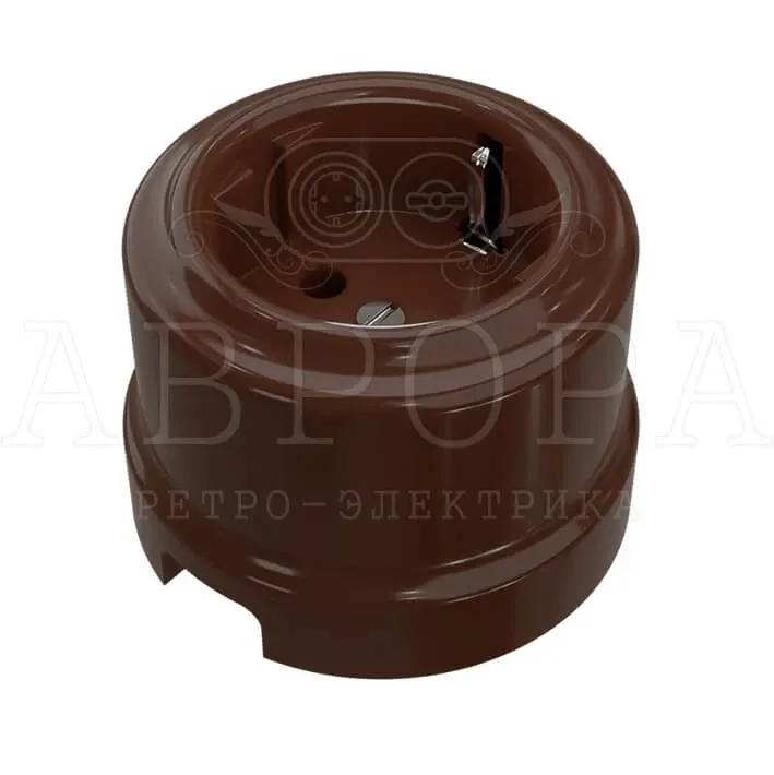 Розетка ретро с заземляющим контактом, цвет - коричневый GE70302-04