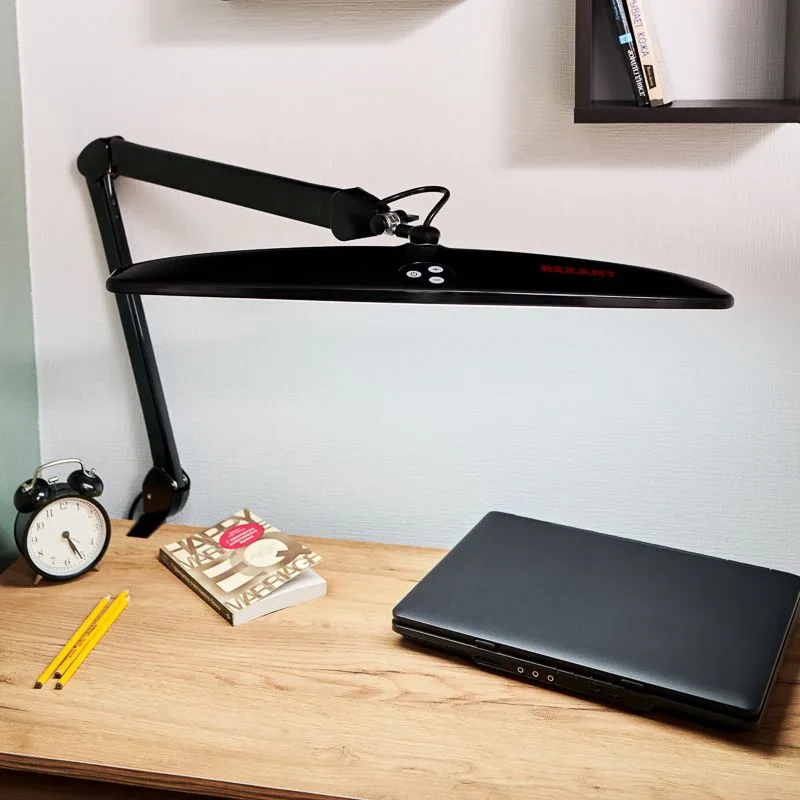 Лампа настольная бестеневая, струбцина, ECO light, 84 SMD LED, сенсорный диммер, черная REXANT - Фото 2