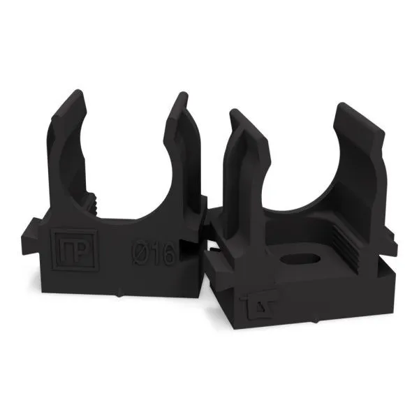 Крепеж-клипса для труб для монтажного пистолета черная в п/э d16 мм (100шт/уп) Промрукав