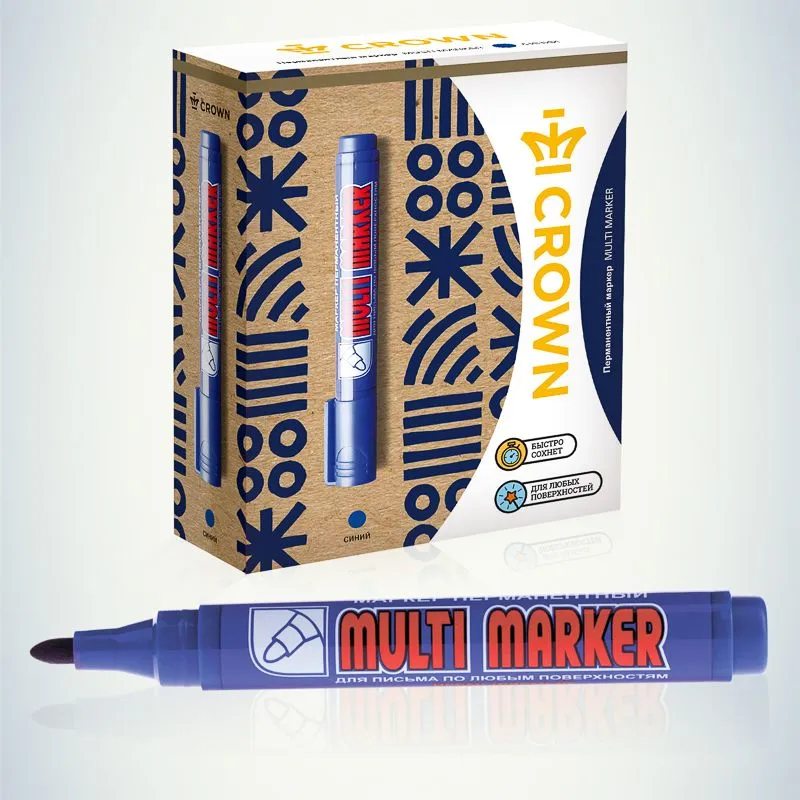Маркер перманентный Multi Marker 3мм, синий, пулевидный Crown - Фото 3