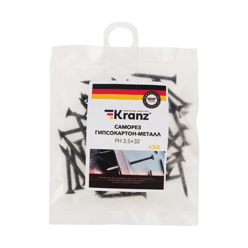 Саморез гипсокартон-металл KRANZ 3.5х32, пакет (50 шт./уп.) - Фото 3