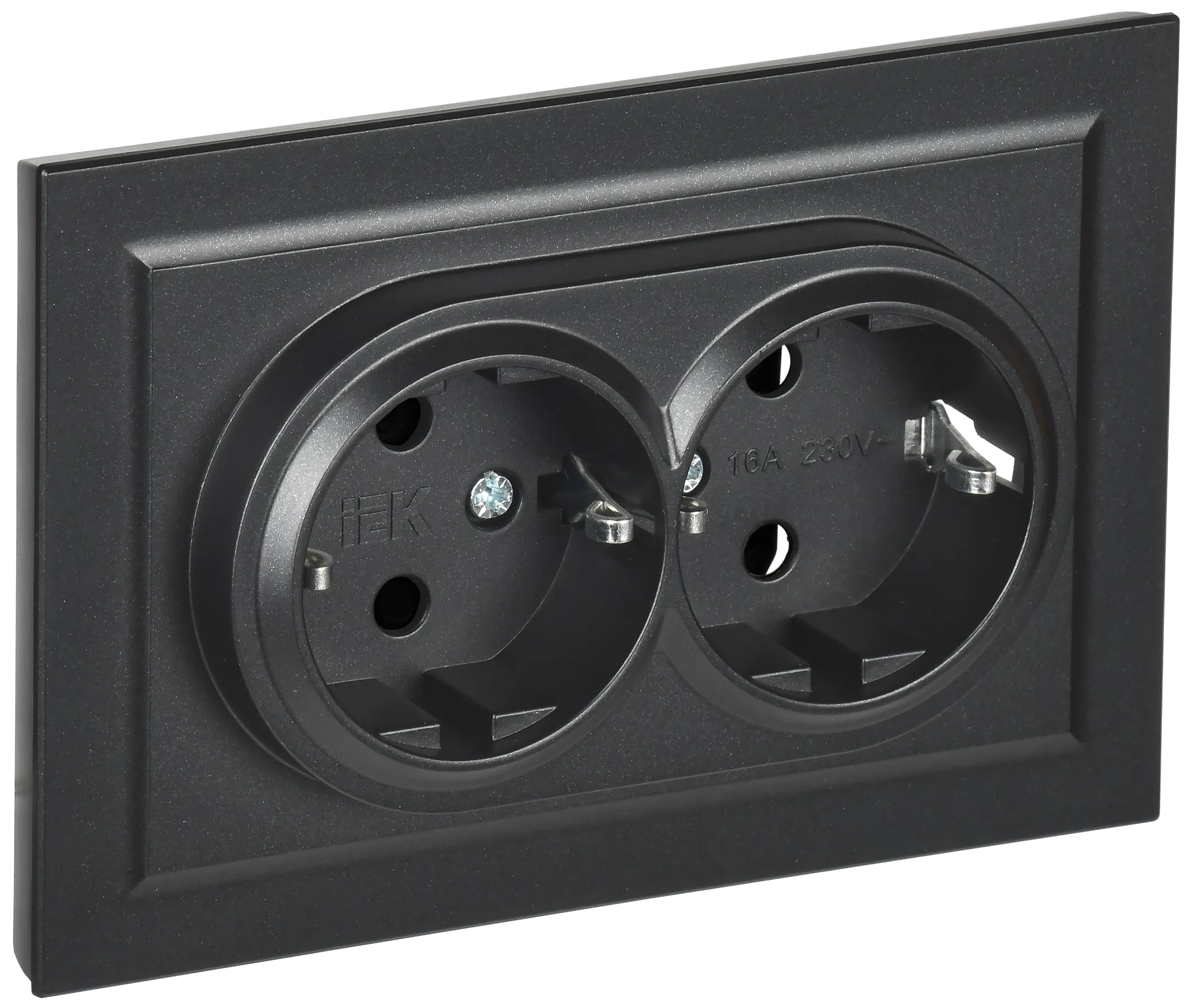 BRITE Розетка 2-местная с заземлением без защитных шторок 16А в сборе РС12-3-БрЧ черный IEK