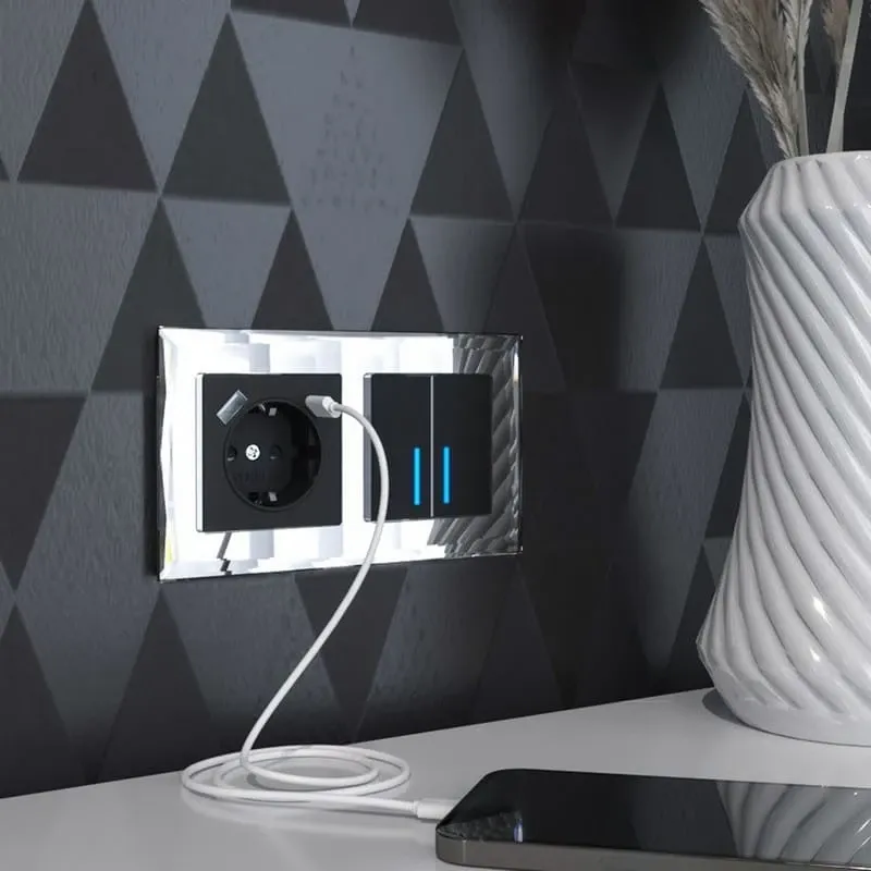 Выключатель двухклавишный с подсветкой (черный матовый) Werkel - Фото 5