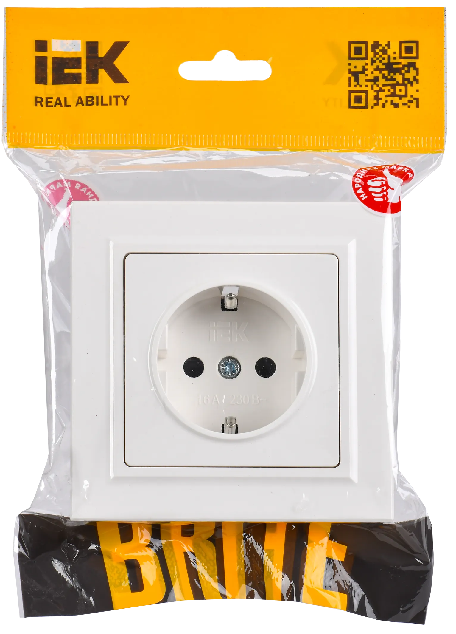 BRITE Розетка 1-местная с заземлением с защитными шторками 16А в сборе РСР14-1-0-БрБ белый IEK - Фото 2