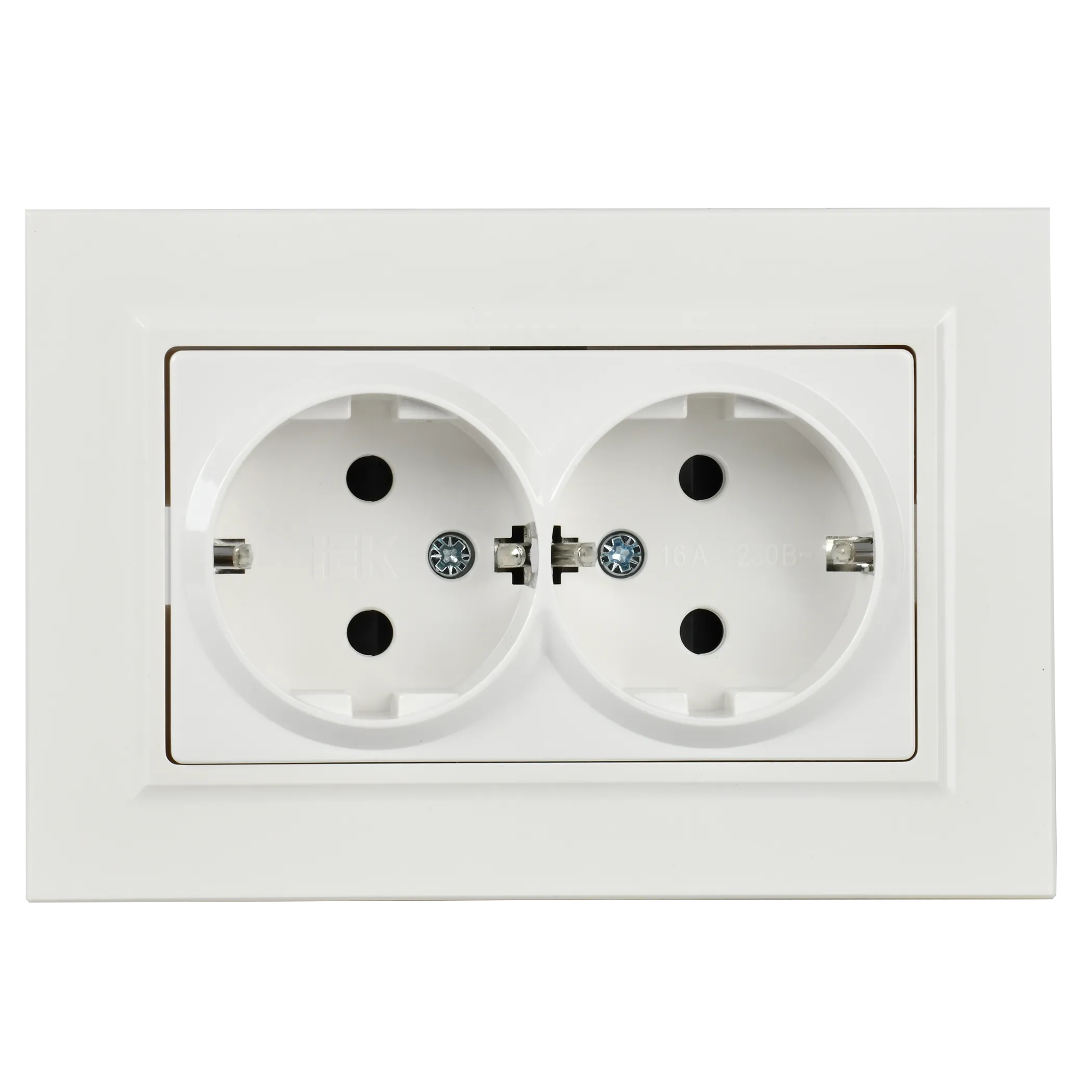 BRITE Розетка 2-местная с заземлением с защитными шторками 16А в сборе РСш12-3-БрБ белый IEK - Фото 3