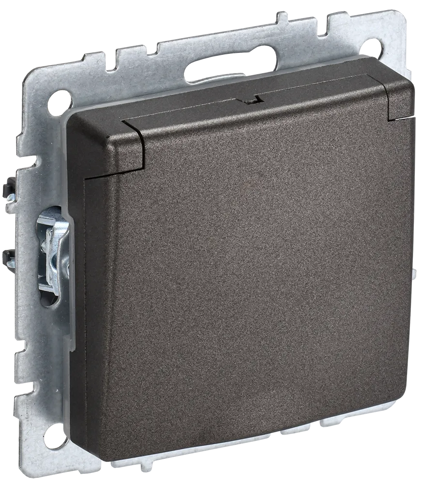 BRITE Розетка 1-местная с заземлением с защитными шторками и крышкой 16А IP20 РСбш10-3-БрТБ темная бронза IEK