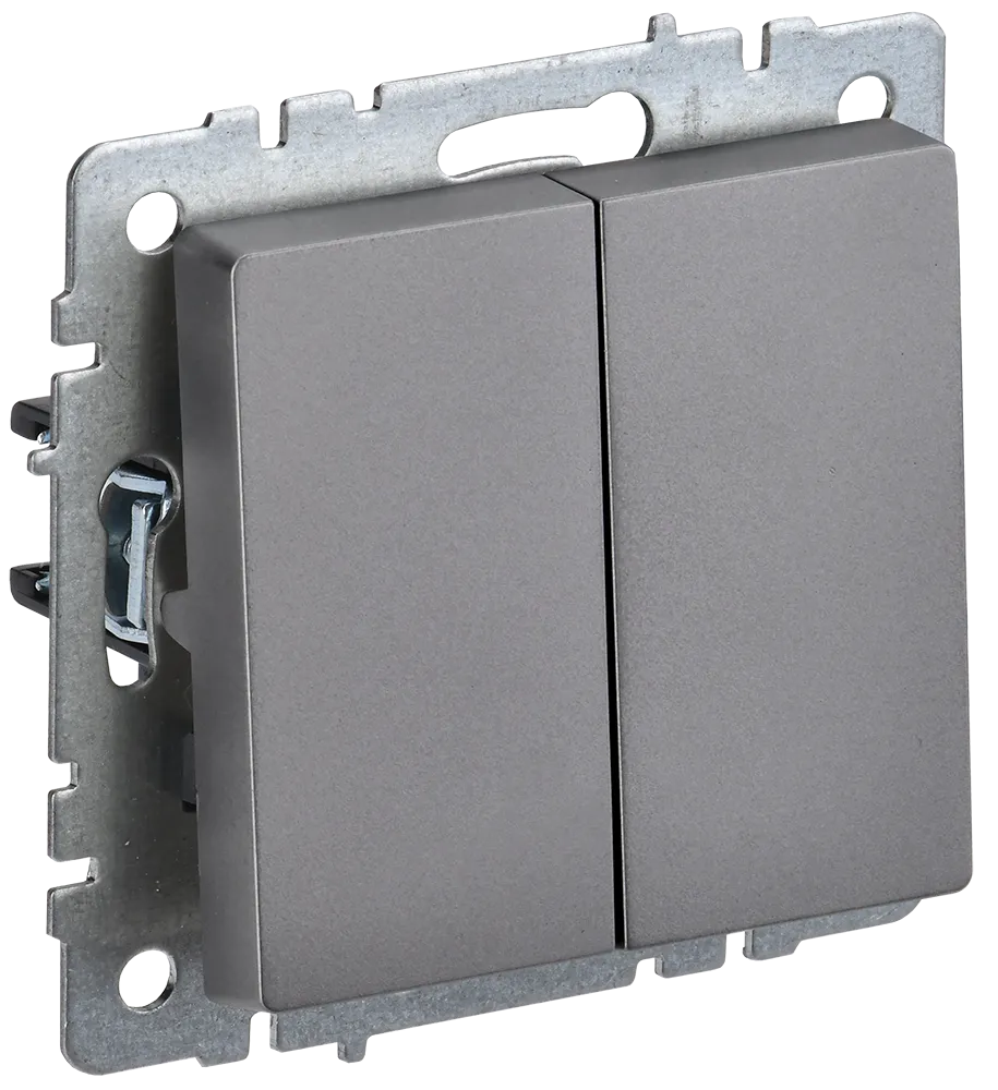 BRITE Выключатель 2-клавишный 10А ВС10-2-0-БрС сталь IEK BR-V20-0-10-K46