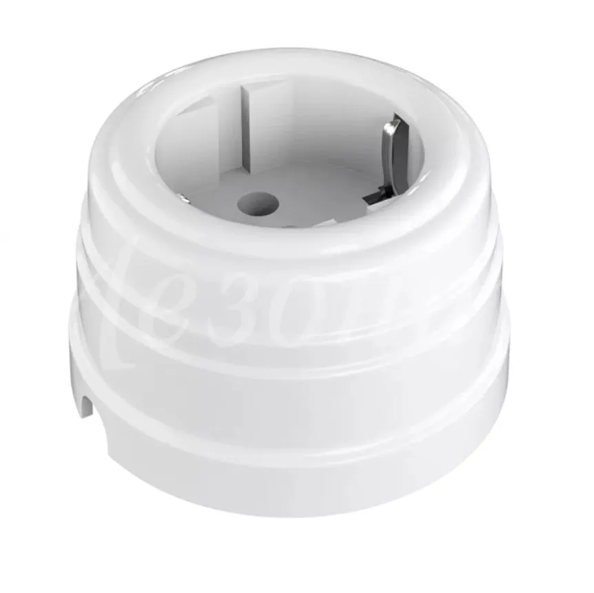 Розетка ретро пластиковая, двухполюсная, с заземляющим контактом, IP20, цвет - белый GE30301-01