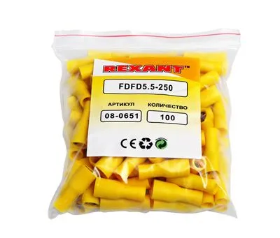 Клемма плоская полностью изолированная РППи-м 6.0-(6.3)/РпИмп 5,5-6-0,5 гнездо 6.6 мм 4-6 мм² REXANT - Фото 2