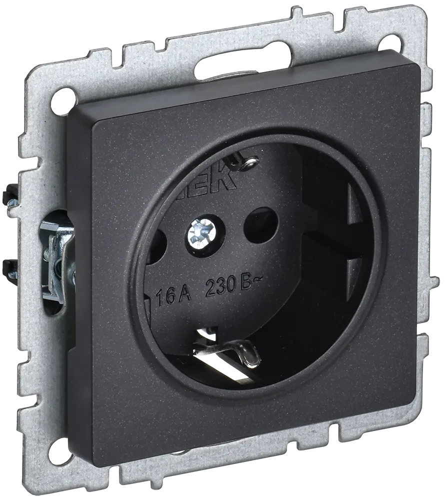 BRITE Розетка 1-местная с заземлением с защитными шторками 16А РС14-1-0-БрЧ черный IEK
