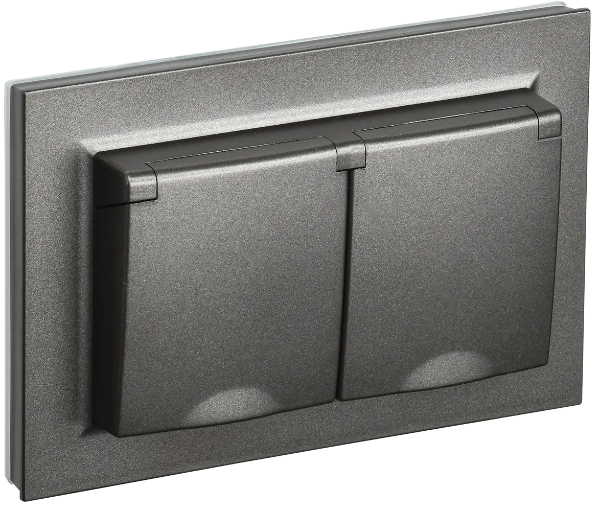 BRITE Розетка 2-местная с заземлением с защитными шторками и крышкой 16А в сборе IP44 РСбш12-3-44-БрТБ темная бронза IEK BR-R26-16-44-K45-F