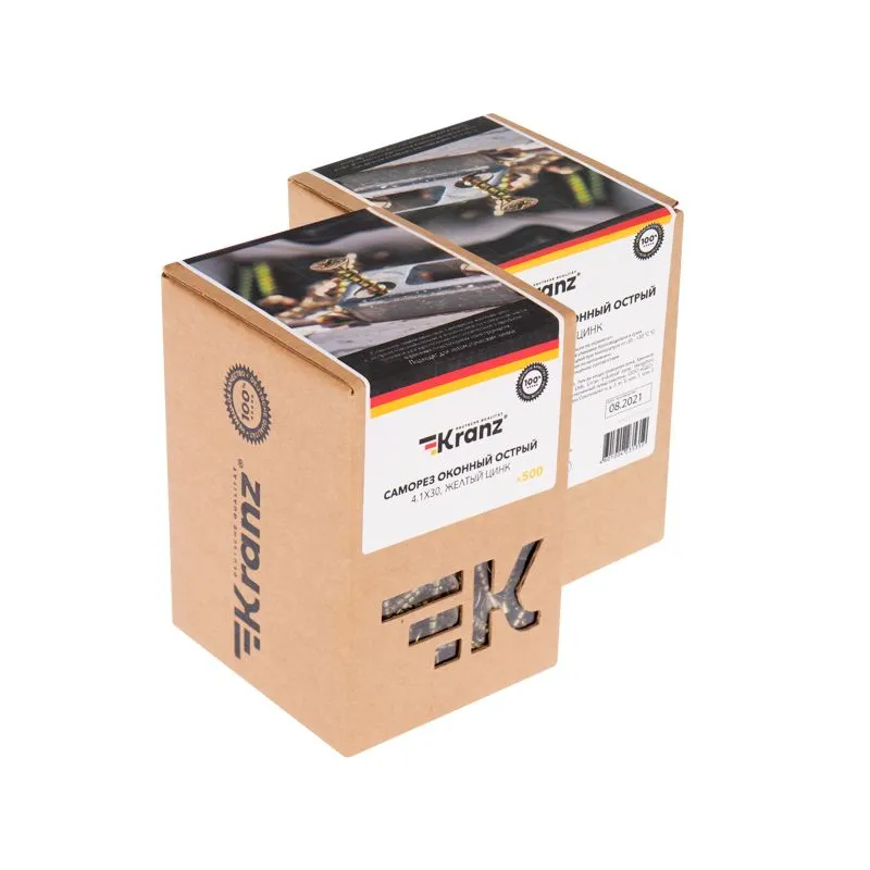 Саморез оконный острый 4,1х30мм, желтый цинк, короб (500 шт/уп) KRANZ - Фото 2