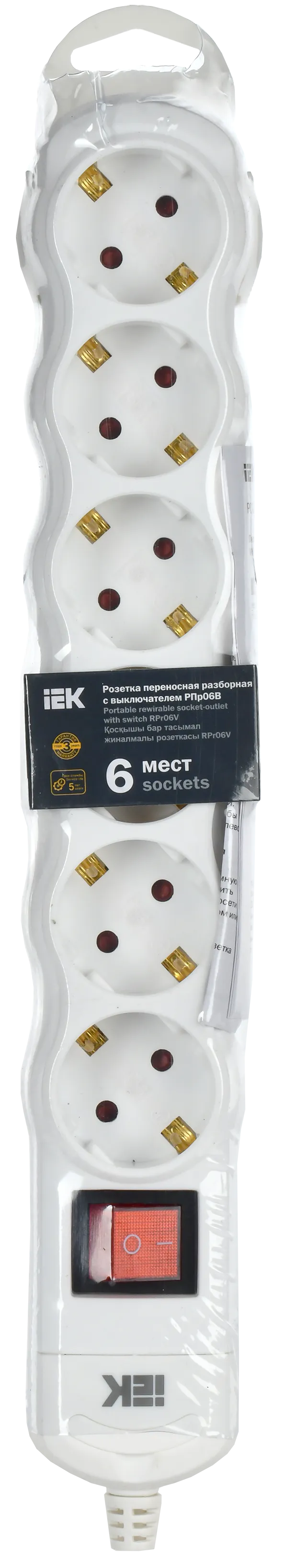 Розетка переносная разборная с выключателем РПр06В 6 мест IEK - Фото 2