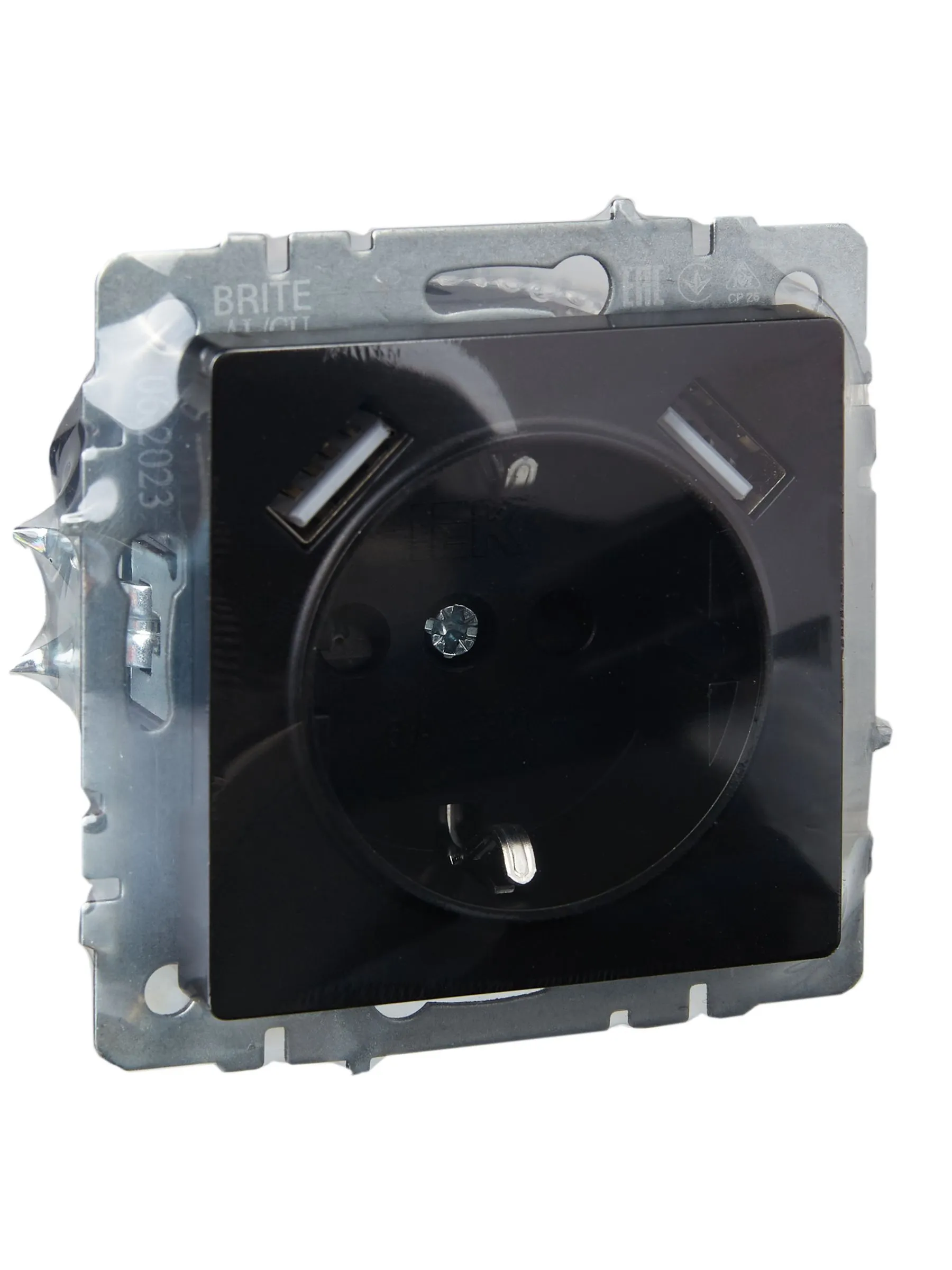 BRITE Розетка 1-местная с заземлением с защитными шторками 16А с USB A+A 5В 2,1А РЮш10-1-БрЧ черный IEK - Фото 8