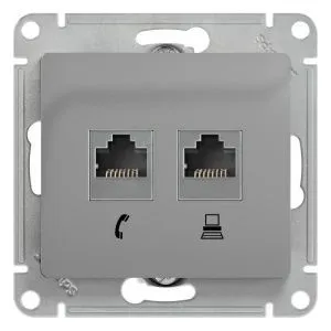 Розетка компьютерная + телефонная 2-м СП Glossa RJ45 + RJ11 кат.5E механизм алюм. SE GSL000385 1063759