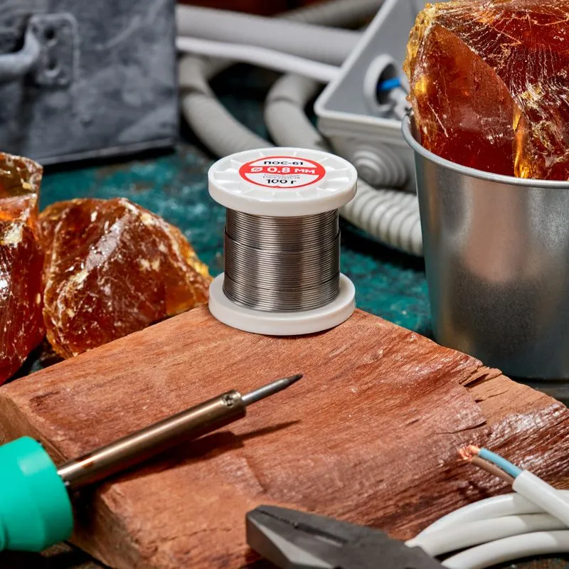 Припой с канифолью ПОС-61, 100г, Ø0,8мм, (олово 61%, свинец 39%), катушка REXANT - Фото 2