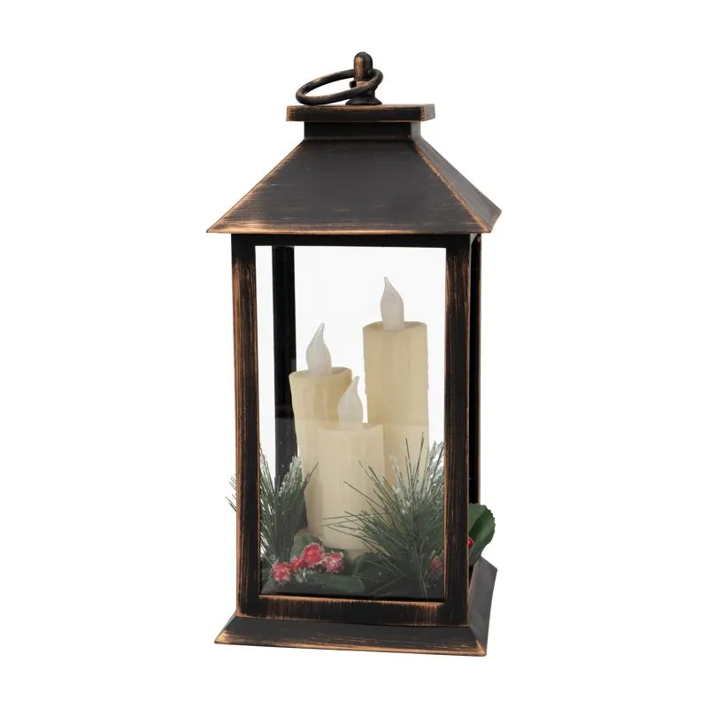 Декоративный фонарь со свечкой и шишкой, бронзовый корпус, размер 14x14x27 см, цвет теплый белый - Фото 3