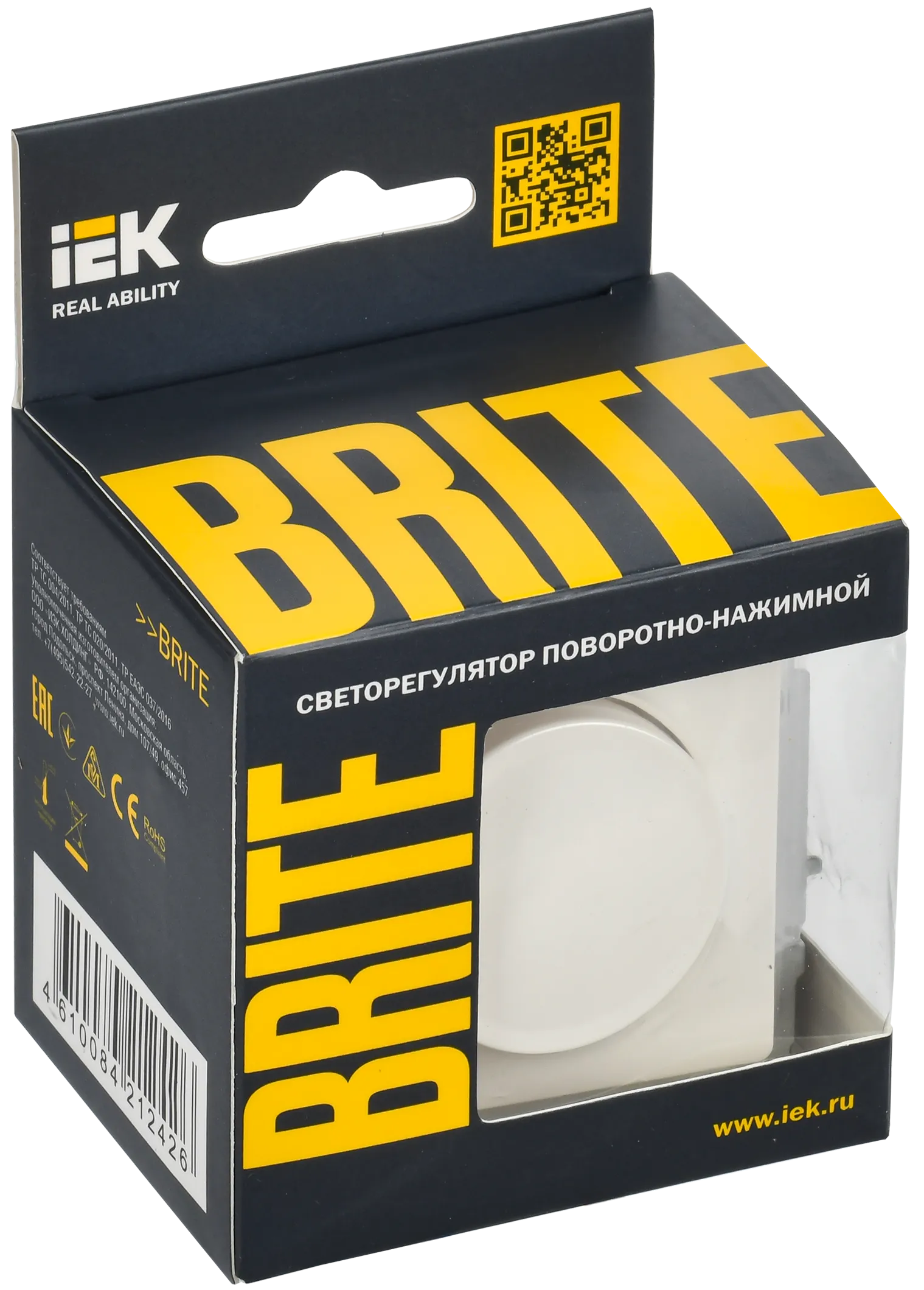 BRITE Светорегулятор поворотно-нажимной 600Вт СС10-1-0-БрБ белый IEK - Фото 2