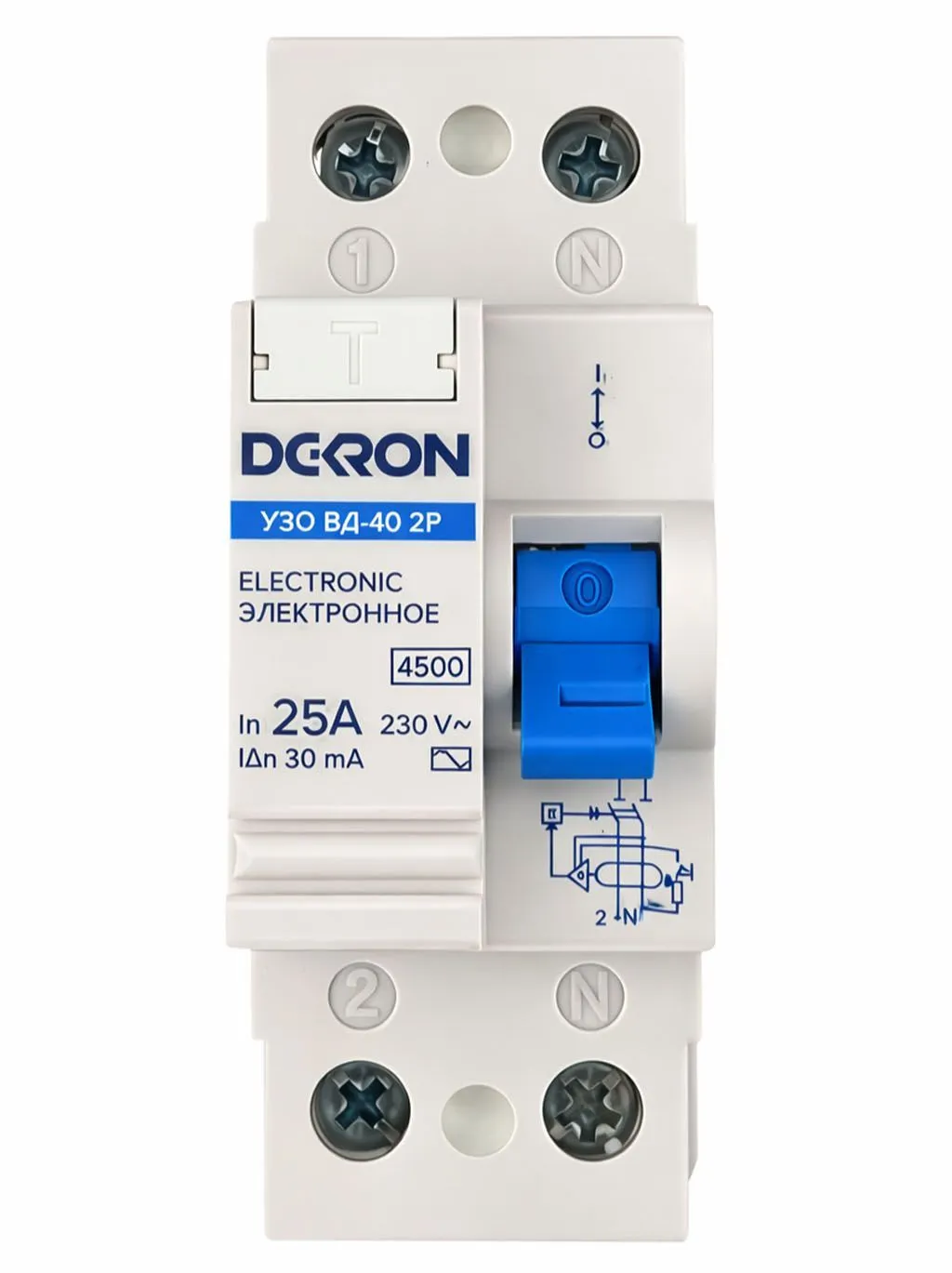 Устройства защитного отключения УЗО ВД-40 2P 25А/30мА тип АС 4.5кА rcd40-2-25-30AC-dek