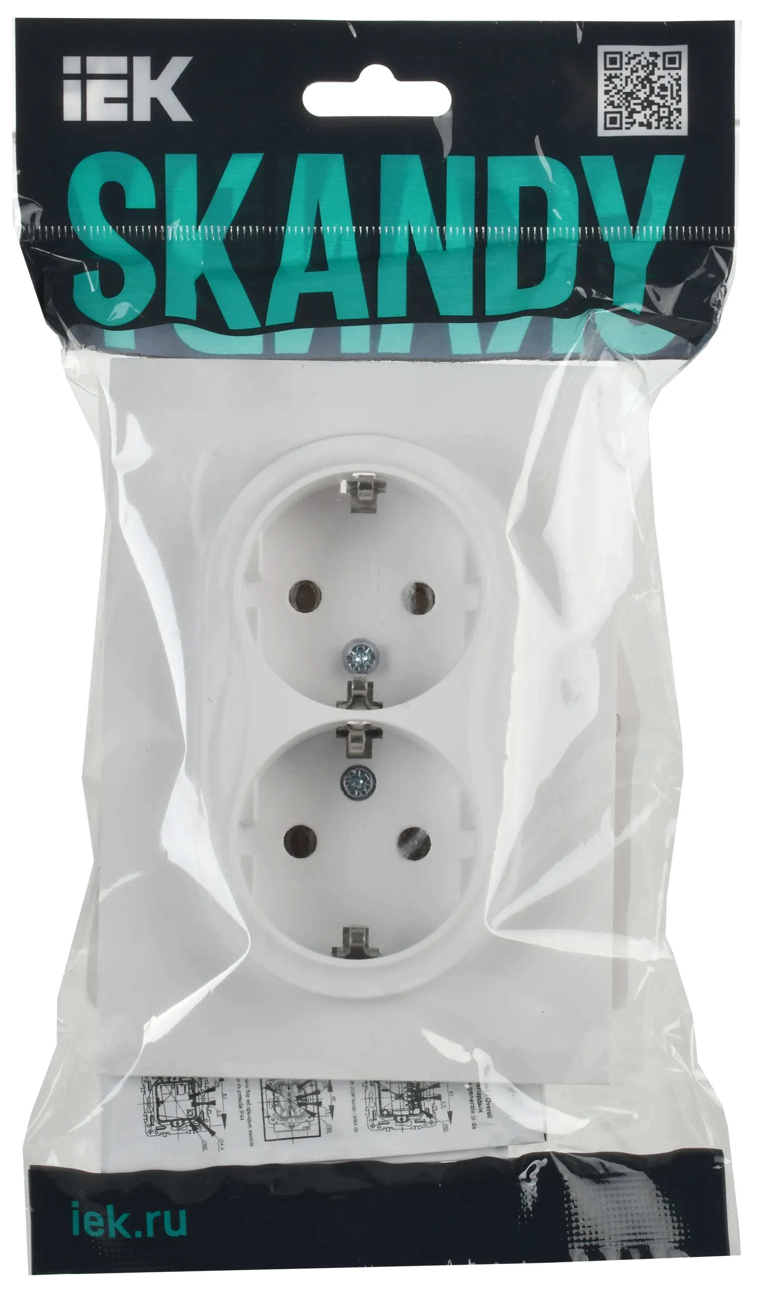 SKANDY Розетка 2-местная с заземлением с защитными шторками 16А в сборе SK-R07W арктический белый IEK - Фото 2