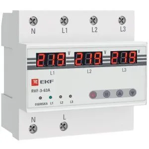 Реле выбора фаз с дисплеем RVF-3-63А EKF RVF-3-63a