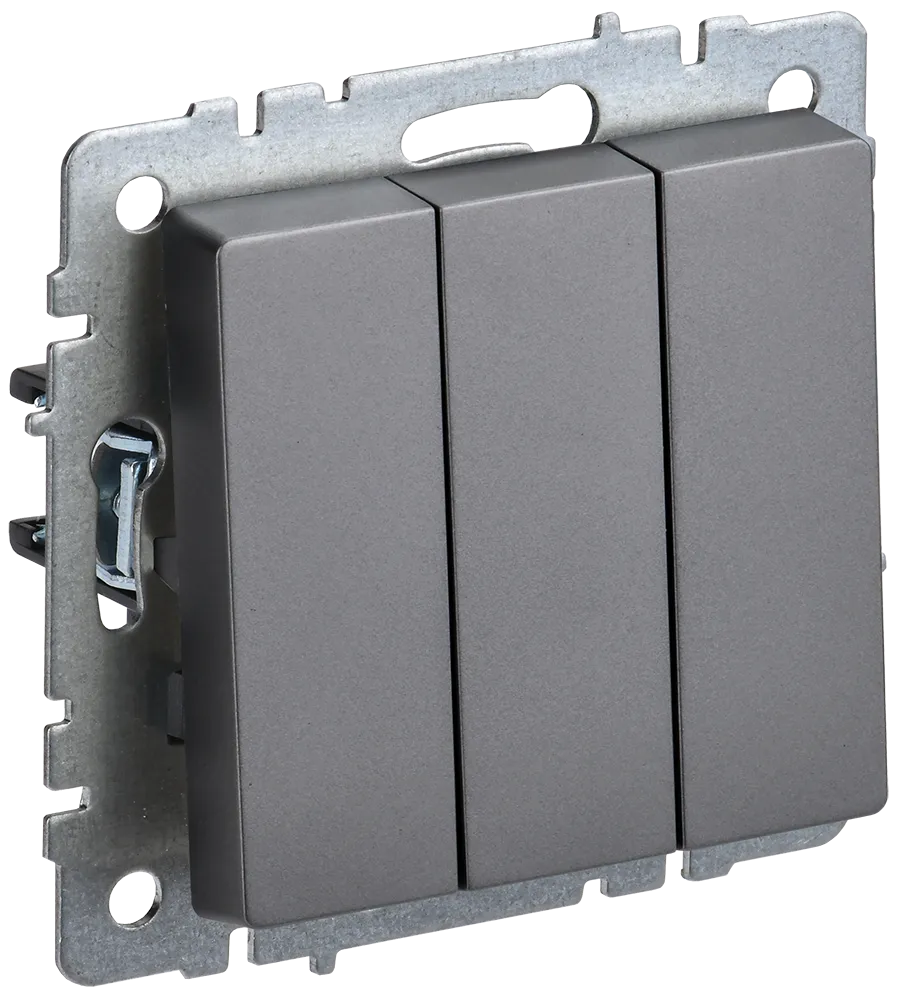 BRITE Выключатель 3-клавишный 10А ВС10-3-0-БрС сталь IEK