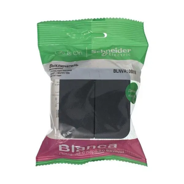 Выключатель 2-кл. ОП Blanca 10А IP20 (сх. 5) 250В с изолир. пластиной антрацит SE BLNVA105016 - Фото 2