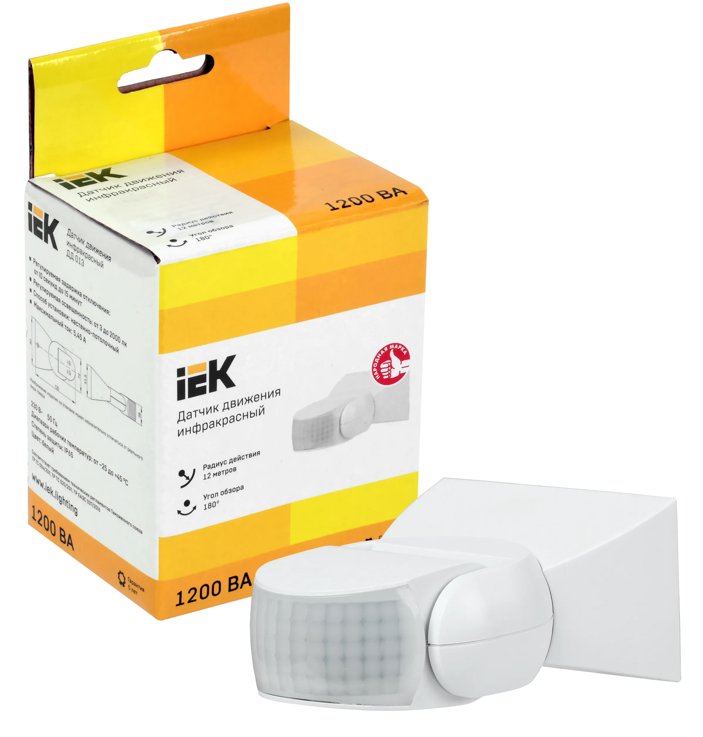 Датчик движения ДД-013 1200Вт 180град 12м IP65 белый IEK - Фото 2