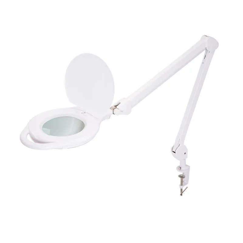 Лупа на струбцине круглая 5D с подсветкой 96 SMD LED, теплый и холодный свет, ø127мм, белая REXANT