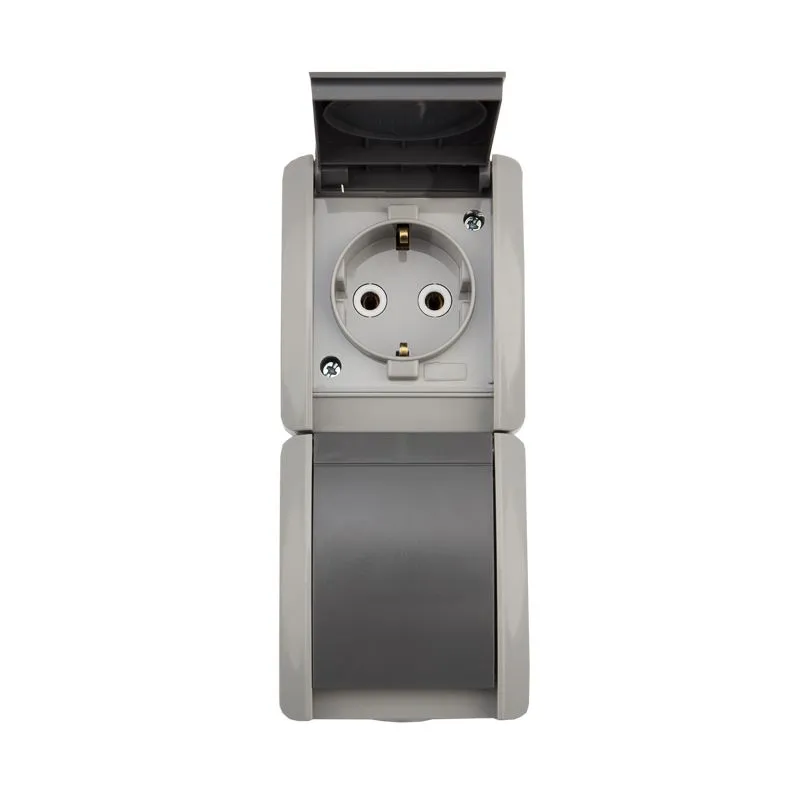 Блок вертикальный 2 розетки INDUSTRIAL IP54 с заземлением, о/у, серый KRANZ - Фото 3