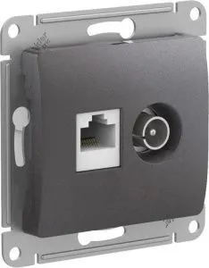 Розетка компьютерная + телевизионная 2-м Glossa RJ45 кат.5E + TV механизм графит SE GSL001389 1402930