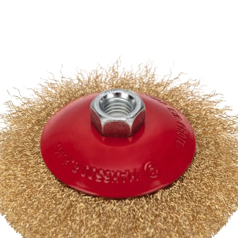 Щетка коническая для УШМ, витая латунированная проволока, 125мм, М14 KRANZ - Фото 4