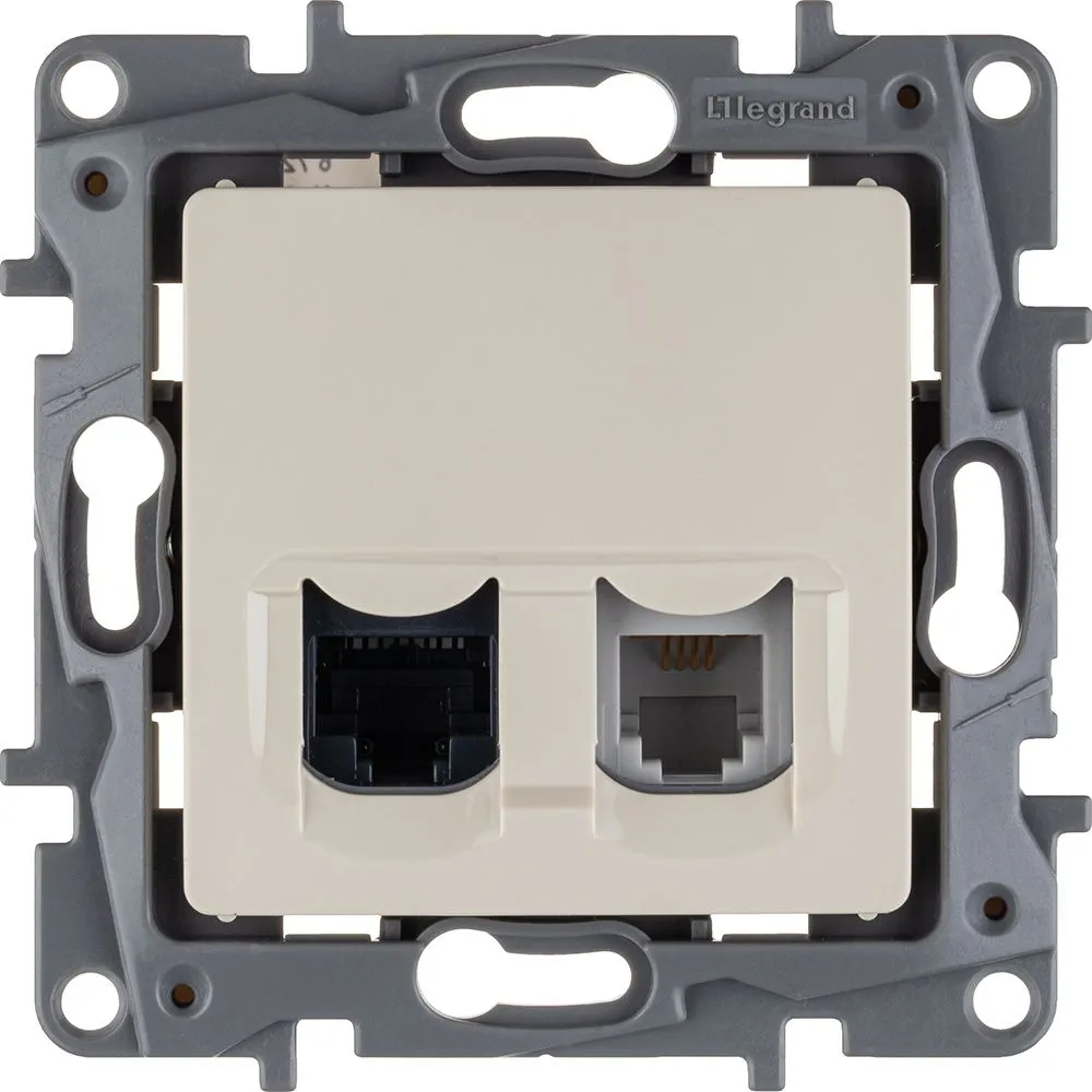 ETIKA Розетка двойная RJ11+RJ45 кат.5E UTP слоновая кость - Фото 5